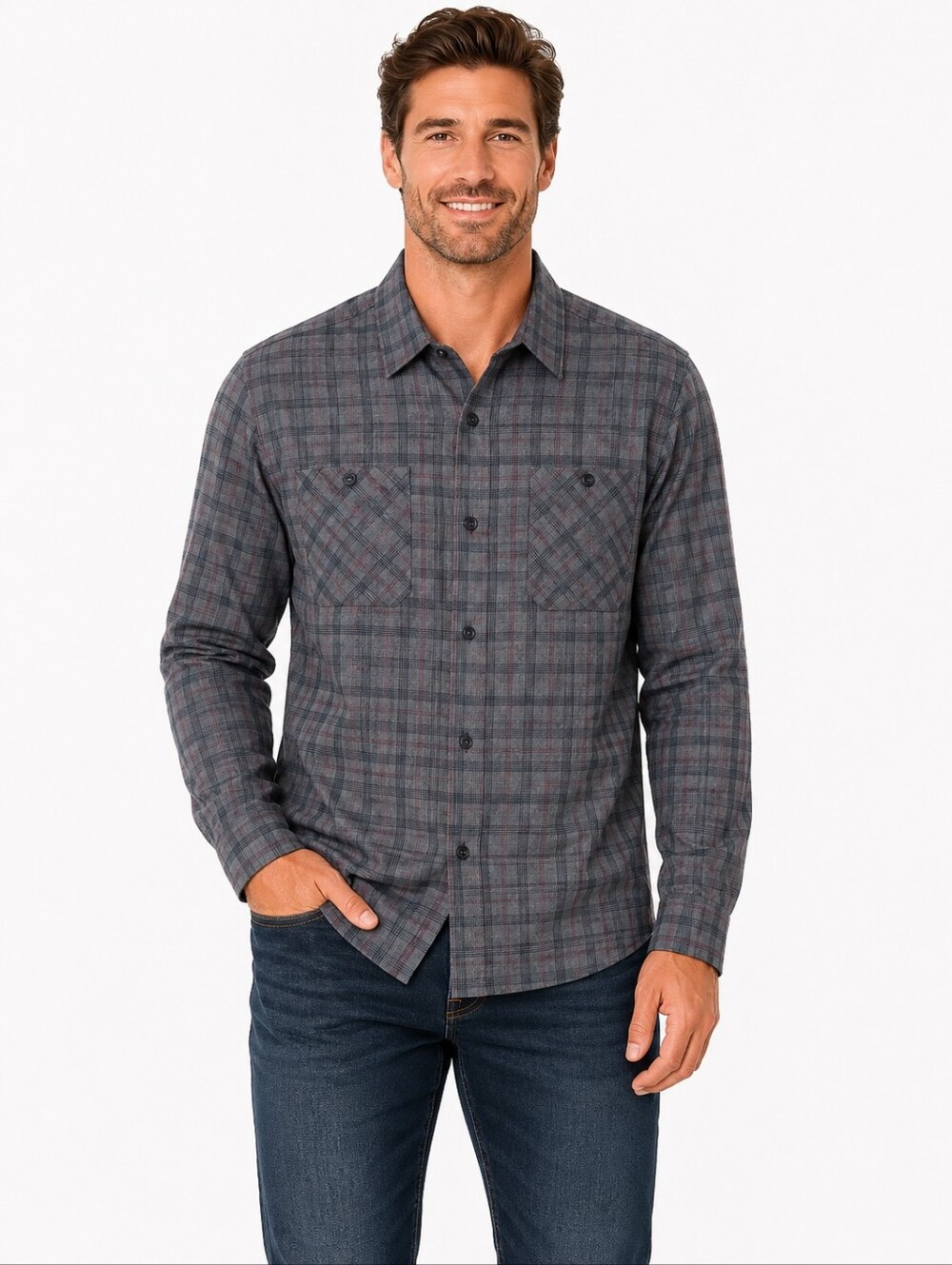TravisMathew Gray Plaid Button Down Shirt Men's XL‎ Long Sleeve Soft Casual